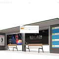Outdoor Billboard In Modern Bus Shelter With Roofed Structure And Benches