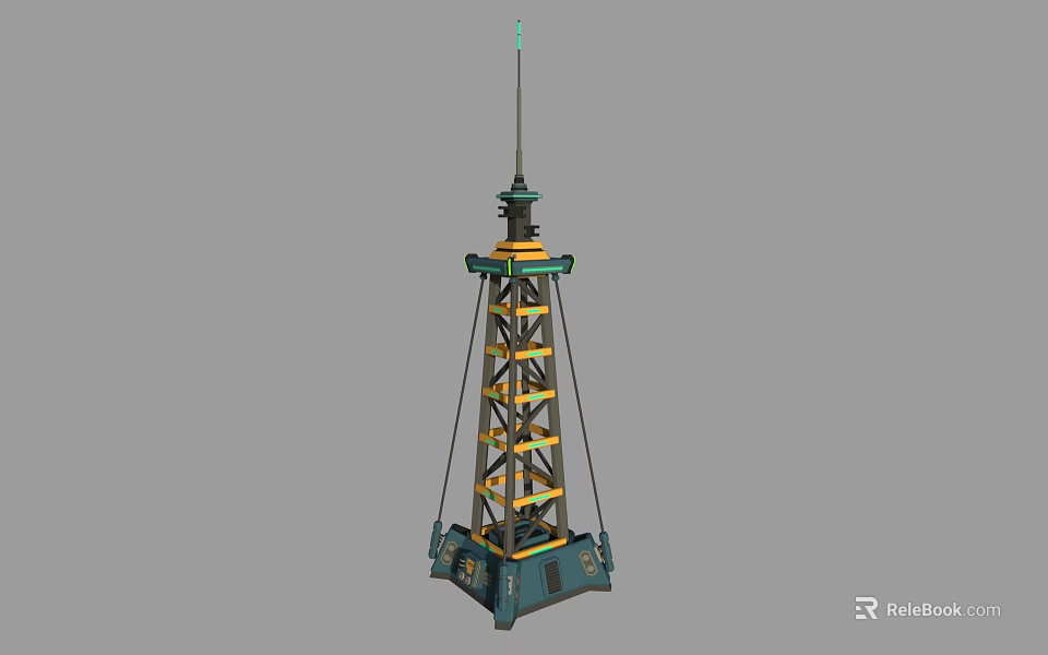 Durable Industrial Tower Structure with Metal Framework Multi Layer Design Top Antenna and Stable Base 3d model 