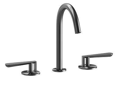 Modern Sleek Three Piece Faucet with Curved Spout and Separate Handles 3d model