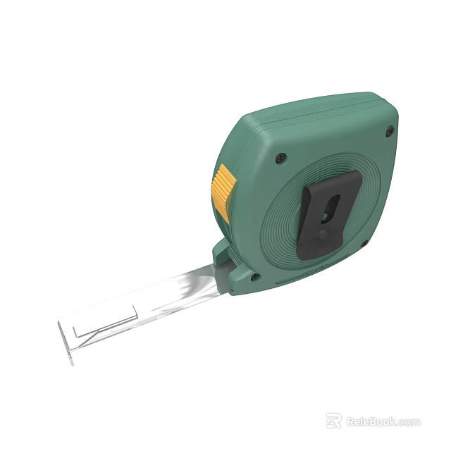 Green Retractable Tape Measure With Metal Blade And Yellow Release Button 3d model 