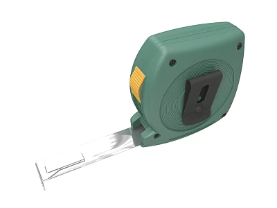 Green Retractable Tape Measure With Metal Blade And Yellow Release Button 3d model