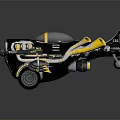 Vintage Black And Yellow Model Biplane With Detailed Propeller And Wings
