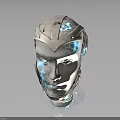 White Metallic Helmet With Blue Glowing Accents And Futuristic Design 3d model