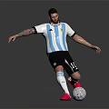 Man In Argentina Blue And White Striped Soccer Jersey Kicking Soccer Ball With Red Cleats