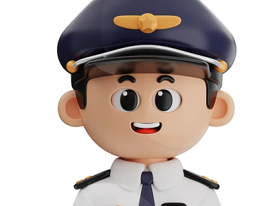 Man in Pilot Uniform With Blue Cap Gold Badge White Shirt And Epaulets 3d model