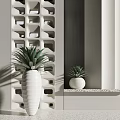 Bonsai Potted Succulent Plants In White Pots On Geometric Decorative Wall Shelf