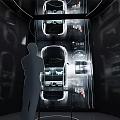 Smart Glass Exhibition Hall With Cylindrical Structure Featuring Car Display And Modern Interior Design