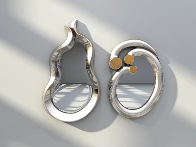 Modern Metallic Decorative Mirrors With Unique Curved Shapes And Gold Accents For Contemporary Interior Design 3d model