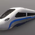 Modern High Speed Train With White Body Blue Stripe Streamlined Design And Black Windows