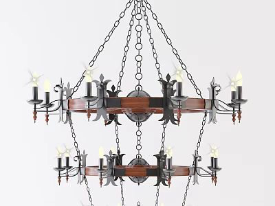 Classic Multi Tiered Chandelier With Metal Frame Wooden Accents And Candle Style Bulbs 3d model