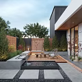 Modern Courtyard Garden Design With Wooden Deck Fire Pit Outdoor Seating And Greenery