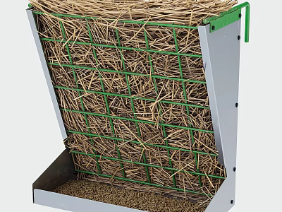 Hay Feeder with Green Metal Frame and Bottom Tray for Livestock Feeding 3d model