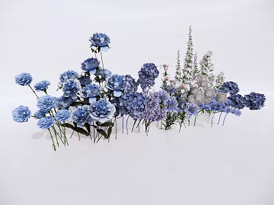 Vibrant Blue And Purple Flowers With Green Foliage Fresh Floral Plant 3d model