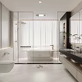 Modern Bathroom Interior Design With Glass Shower Bathtub Double Vanity And Large Mirror