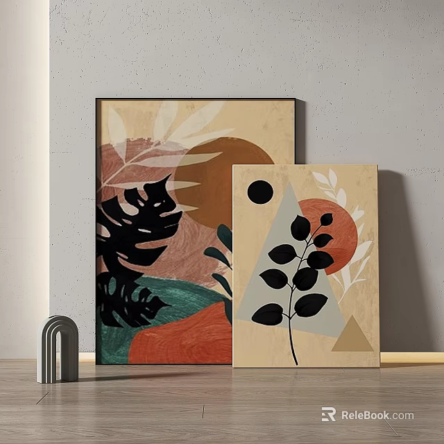Abstract Paintings With Plant Elements And Geometric Shapes 3d model