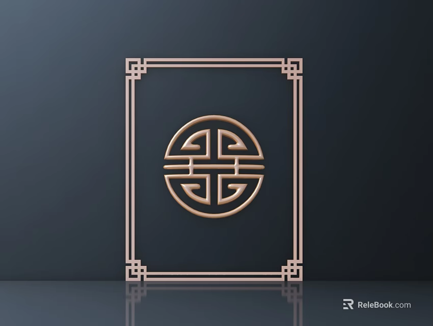 Chinese Traditional Carving Art With Golden Circular Pattern And Square Frame On Dark Background 3d model 
