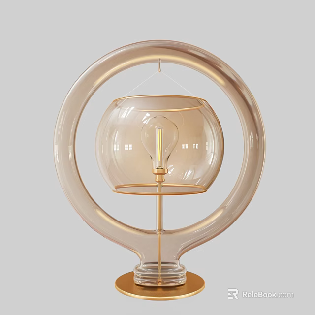 Abstract Shaped Table Lamp with Circular Frame Transparent Globe and Golden Base Modern Design 3d model 
