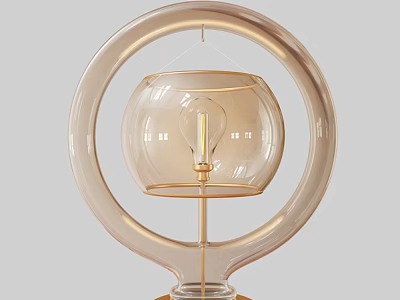 Abstract Shaped Table Lamp with Circular Frame Transparent Globe and Golden Base Modern Design 3d model
