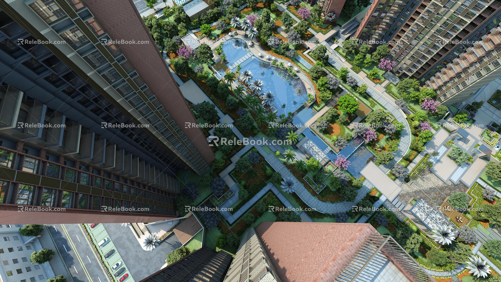 Modern Landscape Bird's-eye Residential 3d model