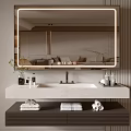 Elegant Modern Bathroom Vanity Cabinet With Lighted Mirror Sink Faucet Storage And Towels