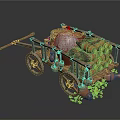 Artistic Old Style Handcart Sculpture Loaded With Clay Pots And Items