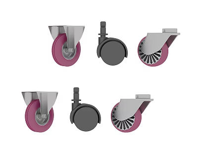 Swivel Casters with Pink Black Wheels and Metal Brackets Multiple Designs 3d model