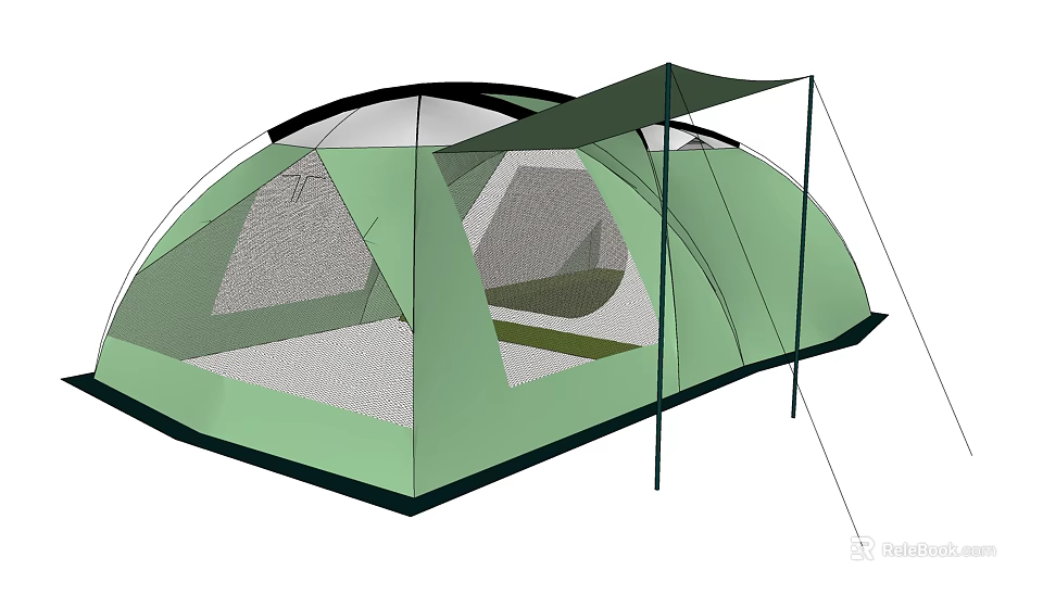 Green Camping Tent With Mesh Windows And Canopy For Outdoor Use 3d model 