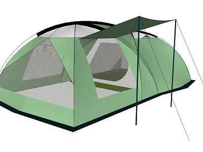 Green Camping Tent With Mesh Windows And Canopy For Outdoor Use 3d model
