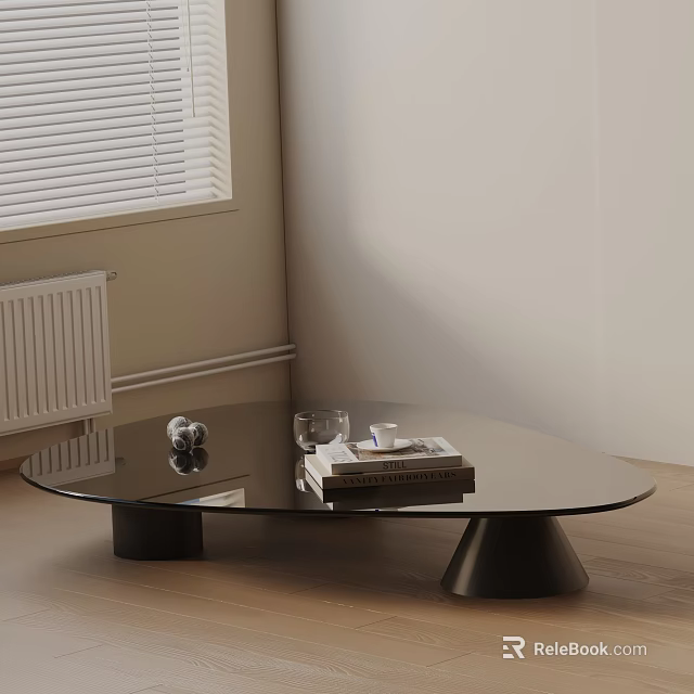Modern Living Room Sofa Coffee Table Set With Glass Top Black Base And Decorative Books 3d model 