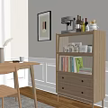 Wooden Entryway Cabinet Sideboard with Glass Doors Shelves Holding Books Wine Bottles and Coffee Machine
