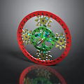 Mechanical Gear Device With Red Outer Ring Green Central Component And Gold Gears
