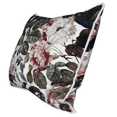 Decorative Throw Pillow With Pink And White Floral Pattern And Dark Green Leaves 3d model
