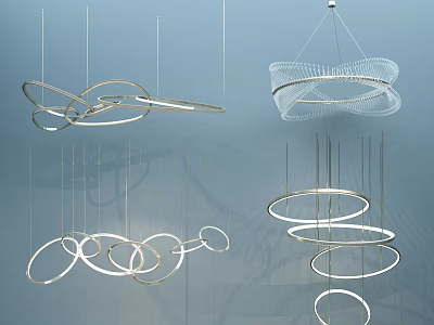 Modern Chandeliers With Curved Metal Frames And Circular Ring Designs For Contemporary Interiors 3d model