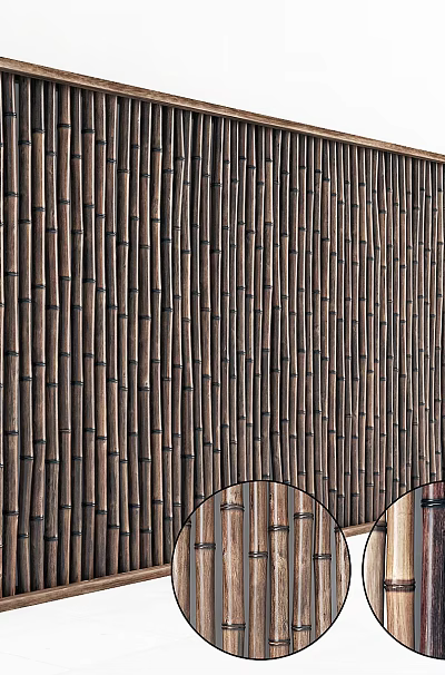 Bamboo Room Divider With Vertical Slats And Wooden Frame For Interior Decor 3d model