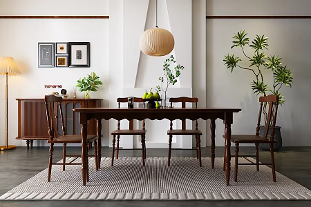 Modern American Dining Table and Chair Combination 3d model