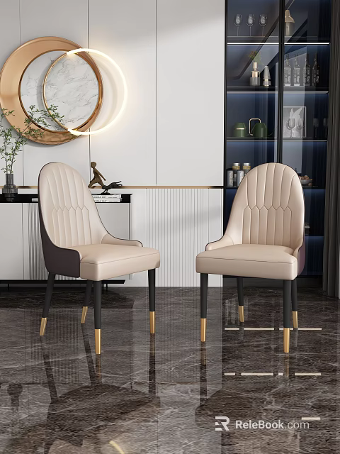 Modern Beige Tufted Dining Chairs With Black And Gold Legs In Modern Interior 3d model 