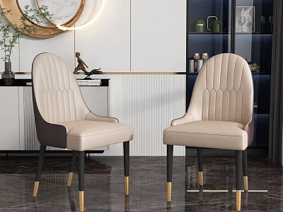Modern Beige Tufted Dining Chairs With Black And Gold Legs In Modern Interior 3d model