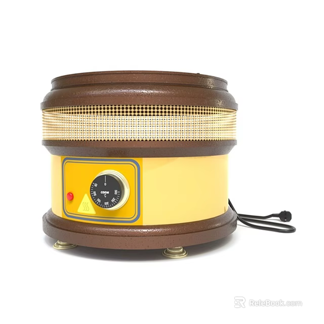 Brown Yellow Household Electrical Appliance with Mesh Heating Element Control Knob Red Button and Base 3d model 
