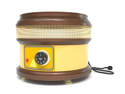 Brown Yellow Household Electrical Appliance with Mesh Heating Element Control Knob Red Button and Base 3d model