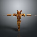 Golden Biomechanical Robot Character With Animal Ears Red Eyes And Outstretched Arms