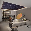 Modern Home Theater With Starry Ceiling Projector Screen And Sofa 3d model