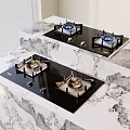 Modern Kitchen Gas Stoves With Black Cooktops Marble Countertops And Blue Flames