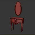 Modern Dressing Table Design With Oval Mirror And Wooden Cabinet Metal Legs