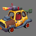 Colorful Cartoon Car With Cannon On Roof Stickers And Red Wheels