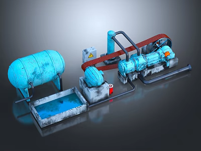 Industrial Mechanical Equipment With Blue Tank Conveyor Belt And Pipes 3d model