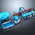 Industrial Mechanical Equipment With Blue Tank Conveyor Belt And Pipes