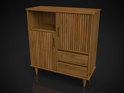 Wooden Sideboard With Vertical Slat Doors And Drawers In Minimalist Design 3d model