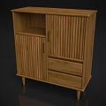 Wooden Sideboard With Vertical Slat Doors And Drawers In Minimalist Design