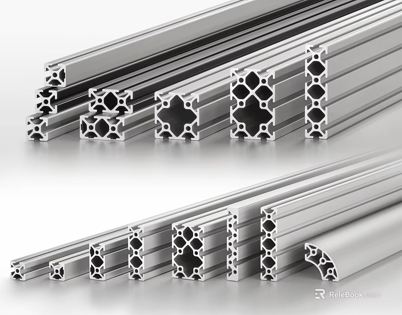 Diverse Aluminum Profiles With Various Cross Section Shapes And Structural Designs 3d model