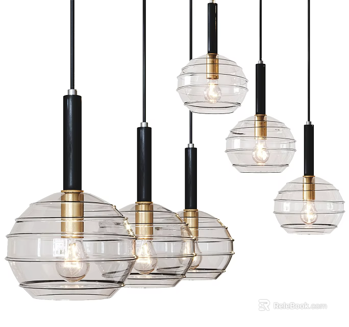 Modern Glass Pendant Lights With Black Rods And Gold Accents For Interior Design 3d model 